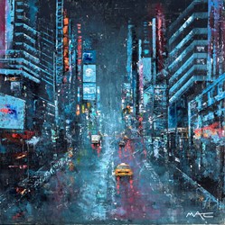 All the Lights and All the Colours NYC by Mark Curryer - Original Mixed Media on Board sized 36x36 inches. Available from Whitewall Galleries